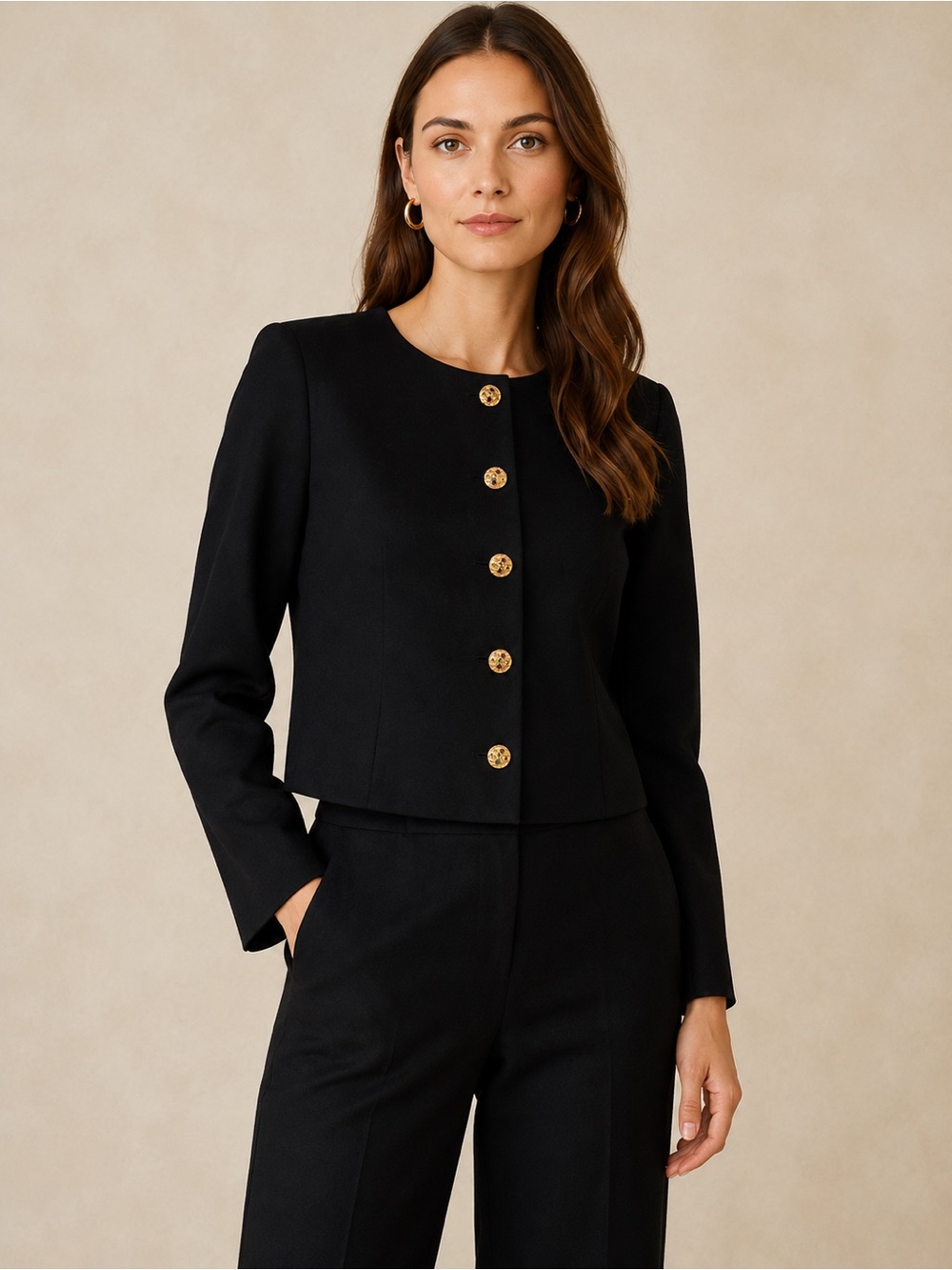 Lafayette 148 New York Black Cropped Button Jacket
